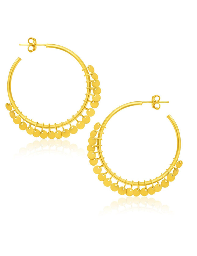 14k Yellow Gold Hoop Style Earrings with Dangling Sequins - Ellie Belle