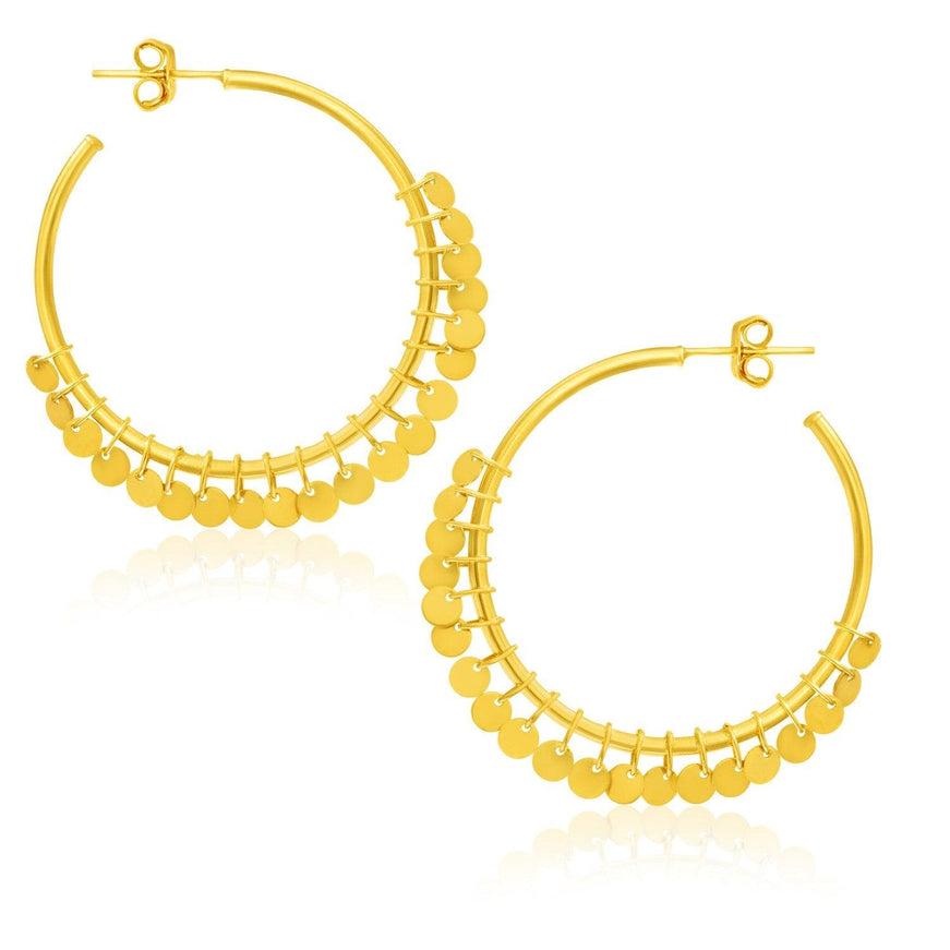 14k Yellow Gold Hoop Style Earrings with Dangling Sequins - Ellie Belle