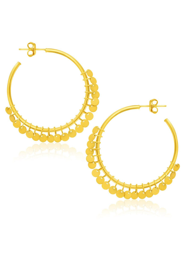 14k Yellow Gold Hoop Style Earrings with Dangling Sequins - Ellie Belle