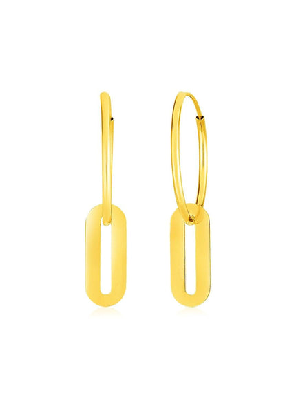 14k Yellow Gold Huggie Style Hoop Earrings with Paperclip Link Drops - Ellie Belle