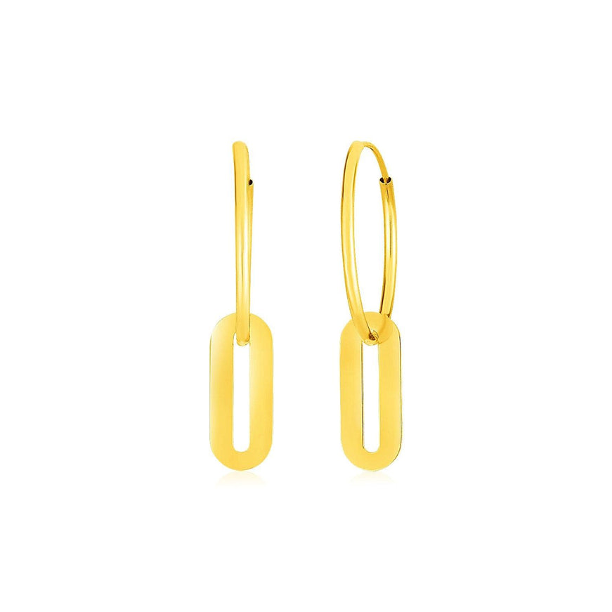 14k Yellow Gold Huggie Style Hoop Earrings with Paperclip Link Drops - Ellie Belle