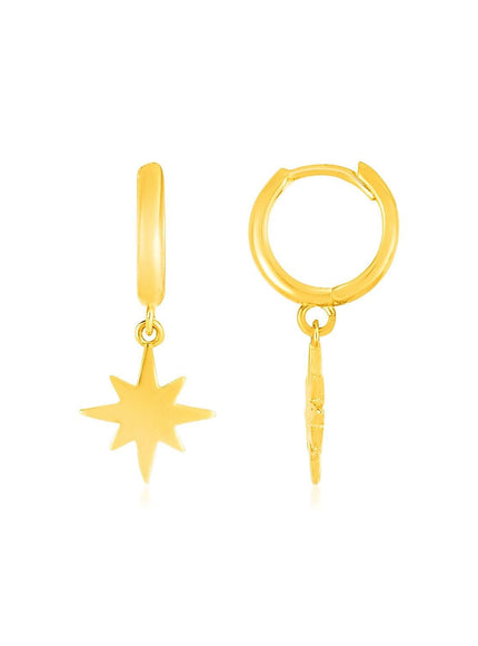 14k Yellow Gold Huggie Style Hoop Earrings with Star Drops - Ellie Belle