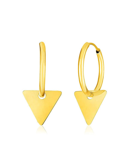 14k Yellow Gold Huggie Style Hoop Earrings with Triangle Drops - Ellie Belle