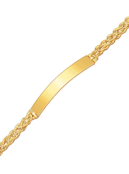 14k Yellow Gold ID Bracelet with Double Rope Chain - Ellie Belle