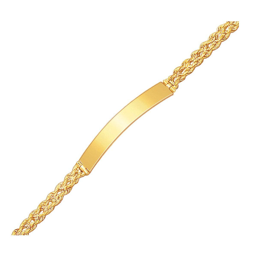 14k Yellow Gold ID Bracelet with Double Rope Chain - Ellie Belle