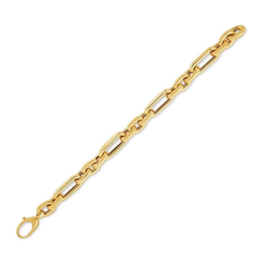 14k Yellow Gold Italian Alternating Paperclip Oval Links Bracelet - Ellie Belle