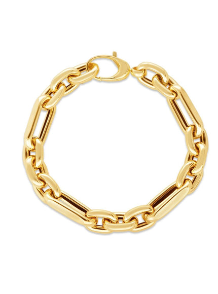 14k Yellow Gold Italian Alternating Paperclip Oval Links Bracelet - Ellie Belle