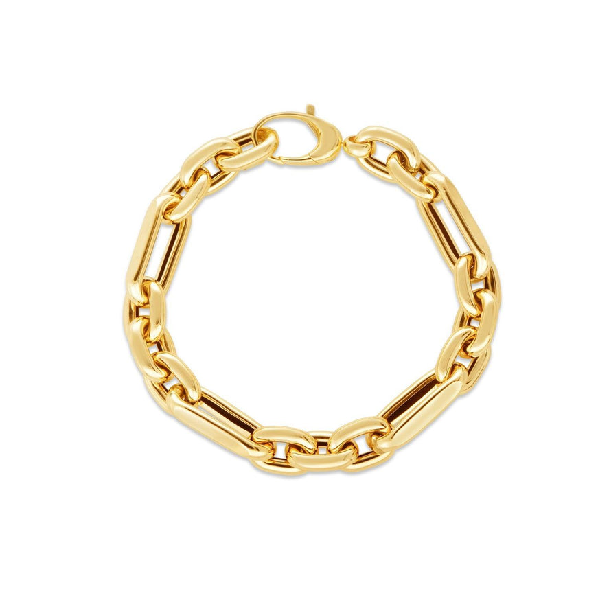 14k Yellow Gold Italian Alternating Paperclip Oval Links Bracelet - Ellie Belle