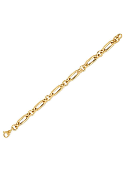 14k Yellow Gold Italian Alternating Paperclip Round Links Bracelet - Ellie Belle