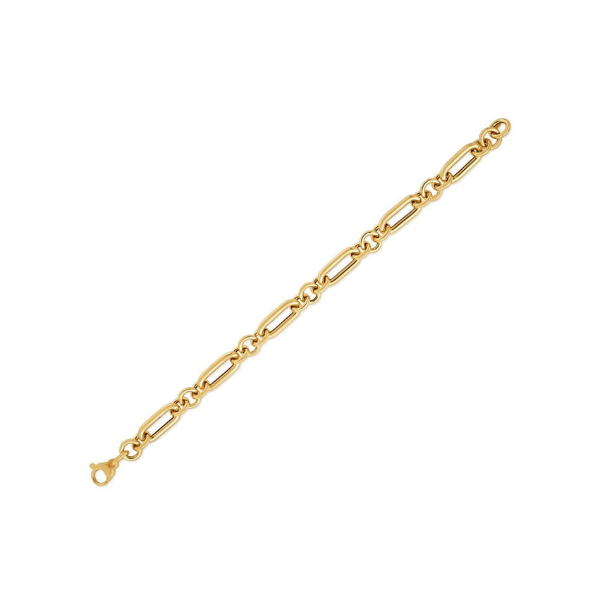 14k Yellow Gold Italian Alternating Paperclip Round Links Bracelet - Ellie Belle