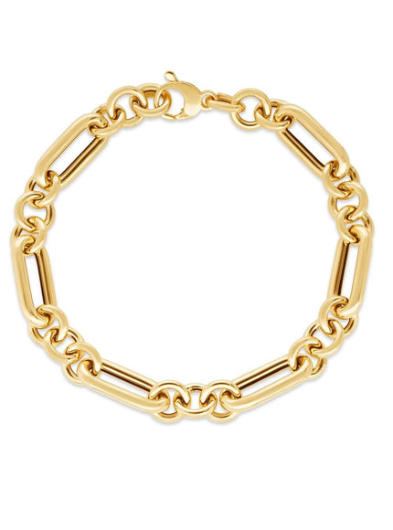 14k Yellow Gold Italian Alternating Paperclip Round Links Bracelet - Ellie Belle