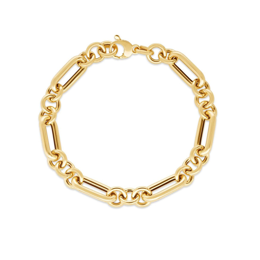 14k Yellow Gold Italian Alternating Paperclip Round Links Bracelet - Ellie Belle