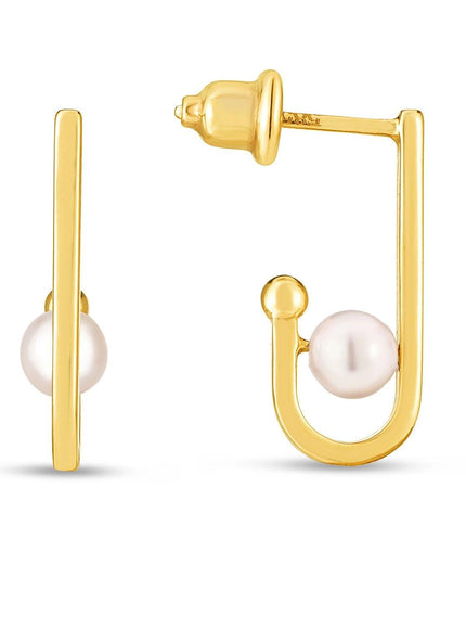 14k Yellow Gold J Hoop Pearl Earrings - Ellie Belle