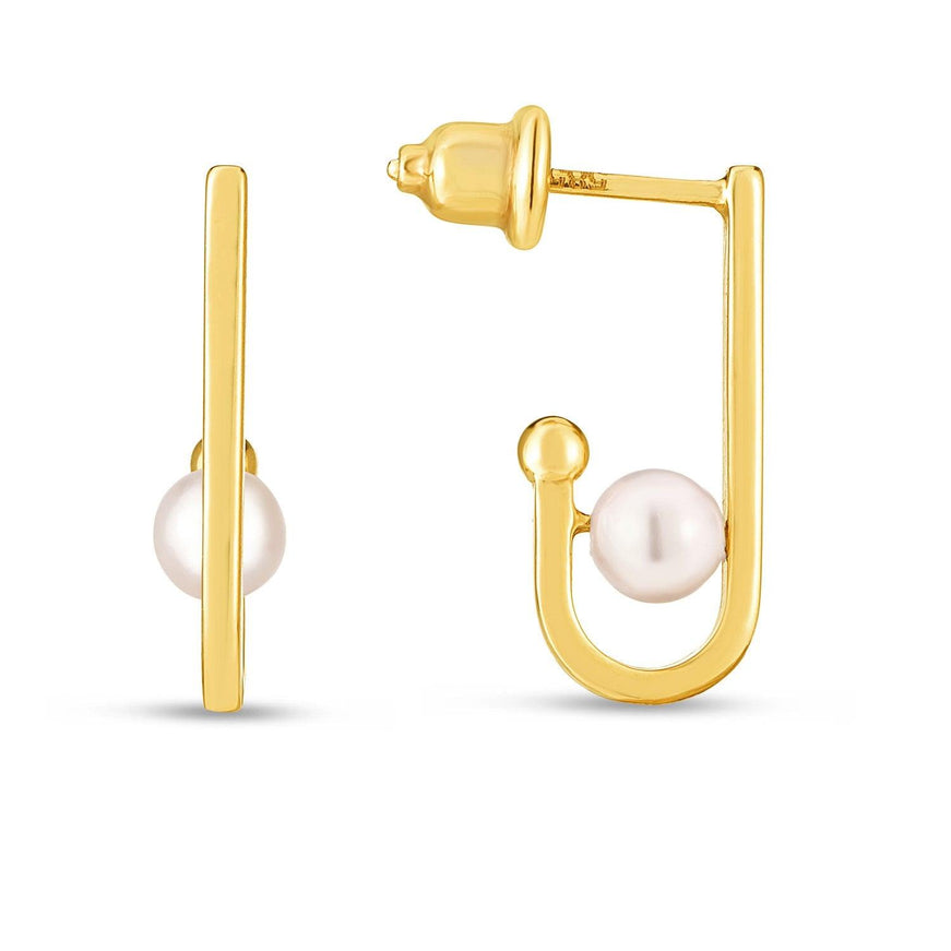 14k Yellow Gold J Hoop Pearl Earrings - Ellie Belle