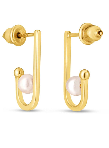 14k Yellow Gold J Hoop Pearl Earrings - Ellie Belle