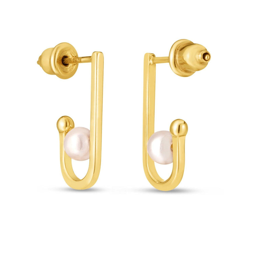 14k Yellow Gold J Hoop Pearl Earrings - Ellie Belle