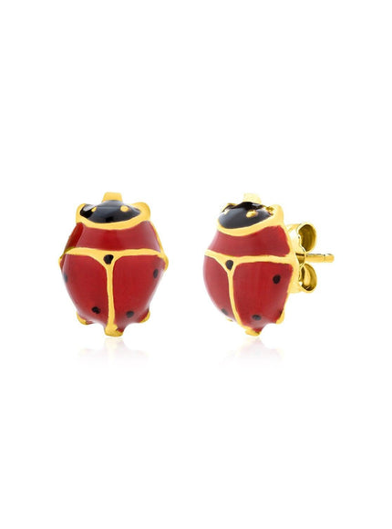 14K Yellow Gold Lady Bug Earrings - Ellie Belle