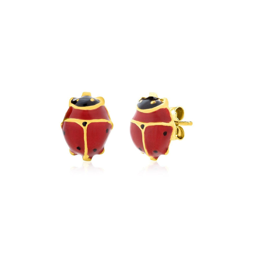 14K Yellow Gold Lady Bug Earrings - Ellie Belle