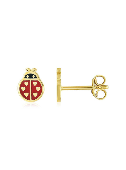 14K Yellow Gold Ladybug Enamel Earrings - Ellie Belle