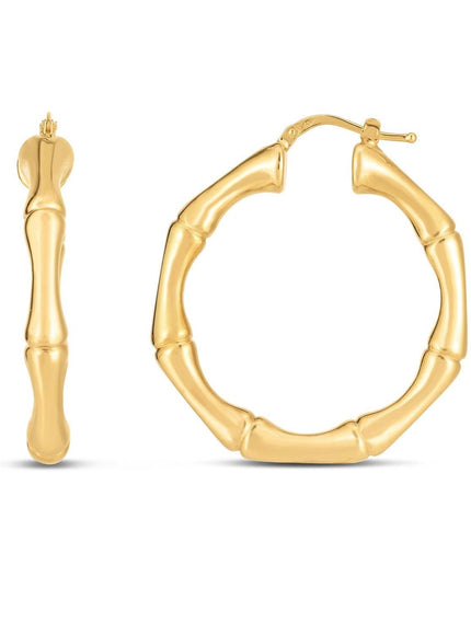 14k Yellow Gold Large Bamboo Hoops (35mm) - Ellie Belle