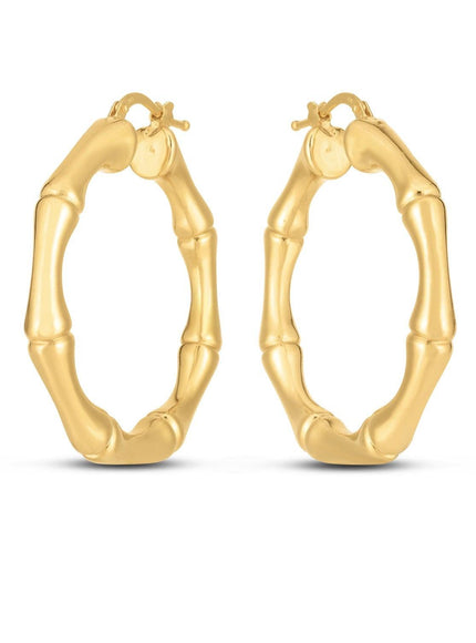 14k Yellow Gold Large Bamboo Hoops (35mm) - Ellie Belle