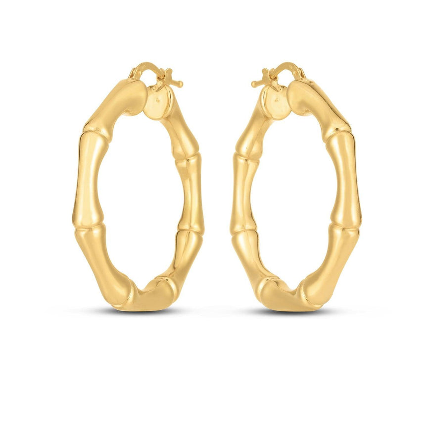 14k Yellow Gold Large Bamboo Hoops (35mm) - Ellie Belle