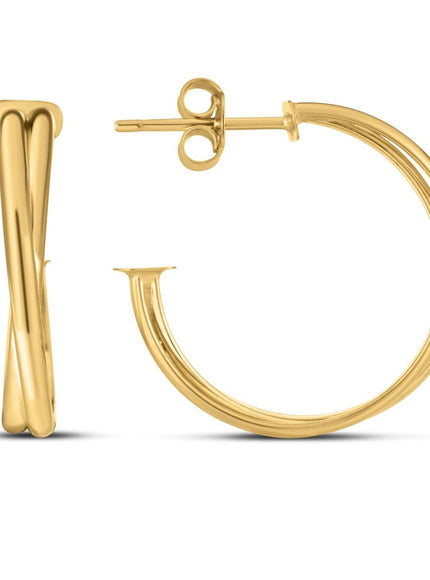 14k Yellow Gold Large Crossover Hoops - Ellie Belle