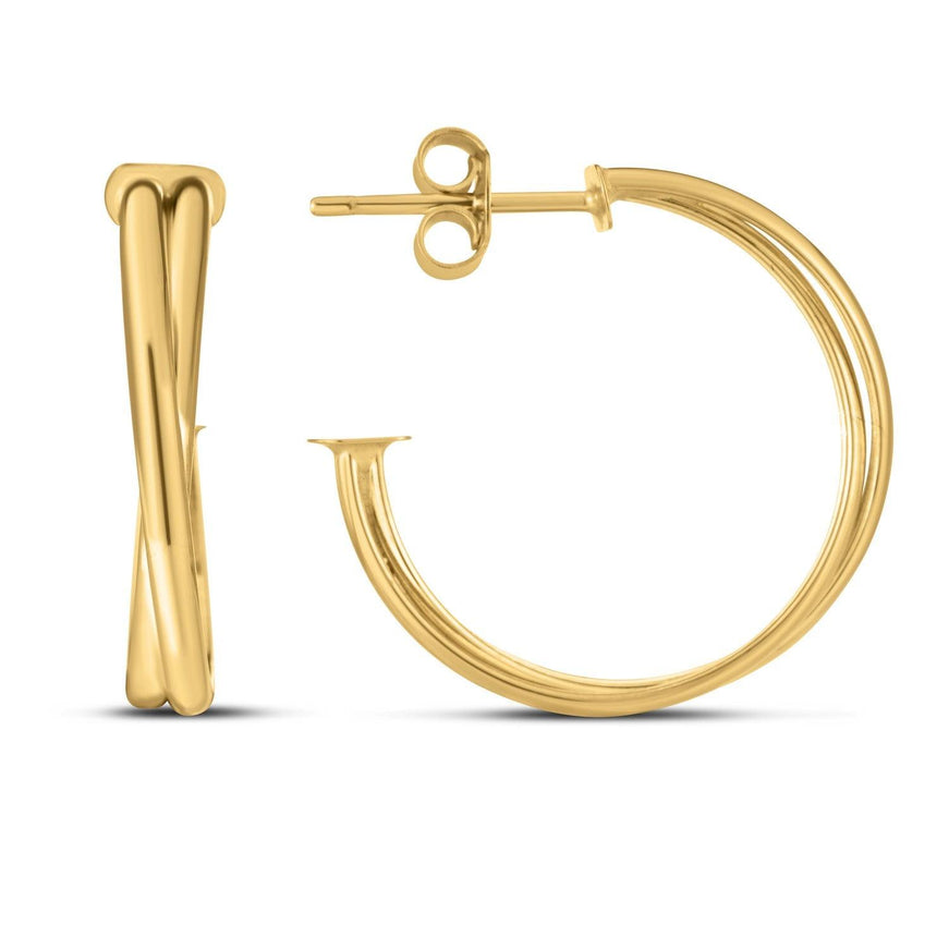 14k Yellow Gold Large Crossover Hoops - Ellie Belle