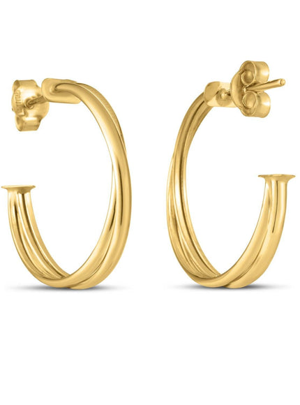 14k Yellow Gold Large Crossover Hoops - Ellie Belle