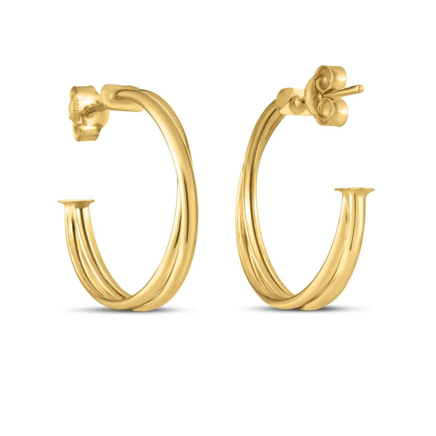 14k Yellow Gold Large Crossover Hoops - Ellie Belle