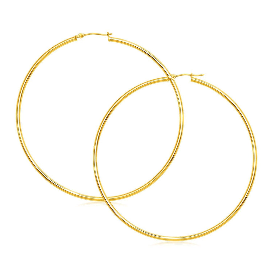 14k Yellow Gold Large Polished Hoop Earrings - Ellie Belle