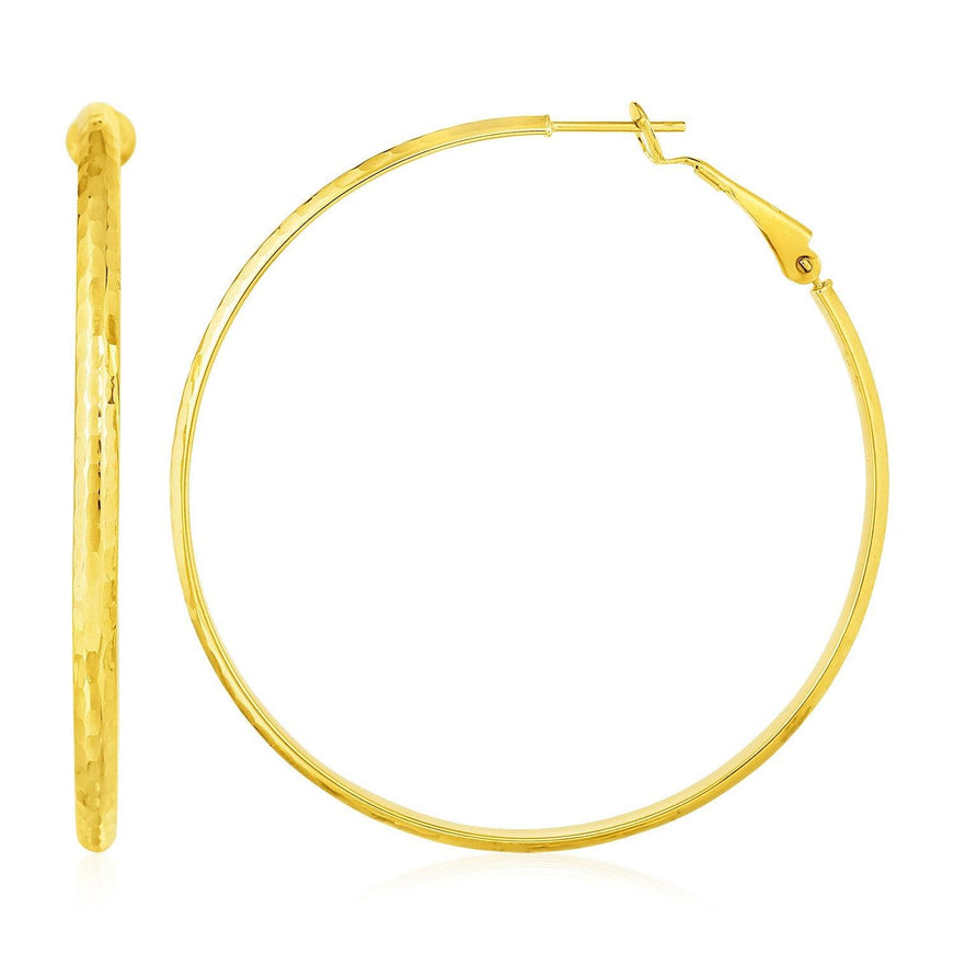 14k Yellow Gold Large Textured Round Hoop Earrings - Ellie Belle