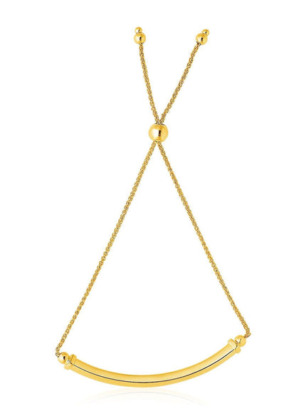 14k Yellow Gold Lariat Bracelet with Polished Curved Bar - Ellie Belle