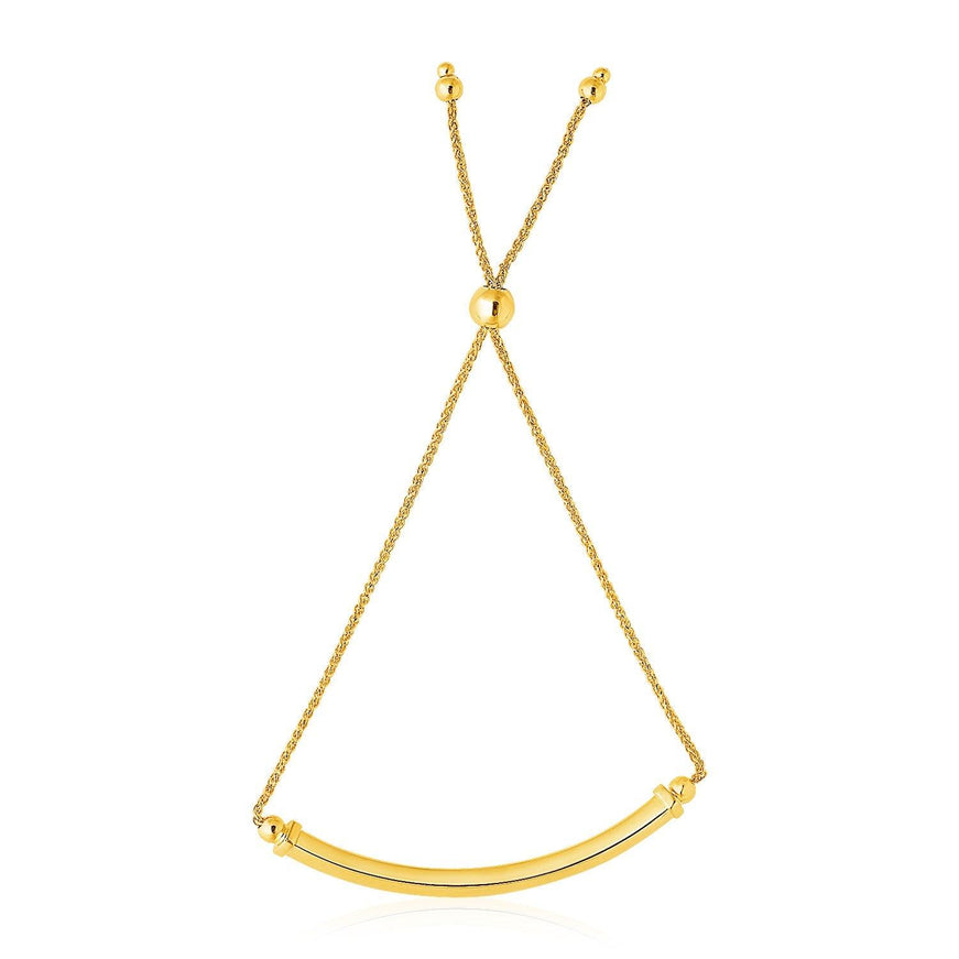 14k Yellow Gold Lariat Bracelet with Polished Curved Bar - Ellie Belle