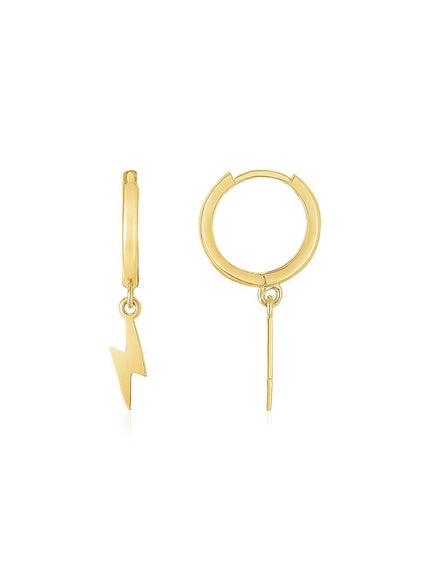 14K Yellow Gold Lighting Bolt Drop Hoop Earrings - Ellie Belle