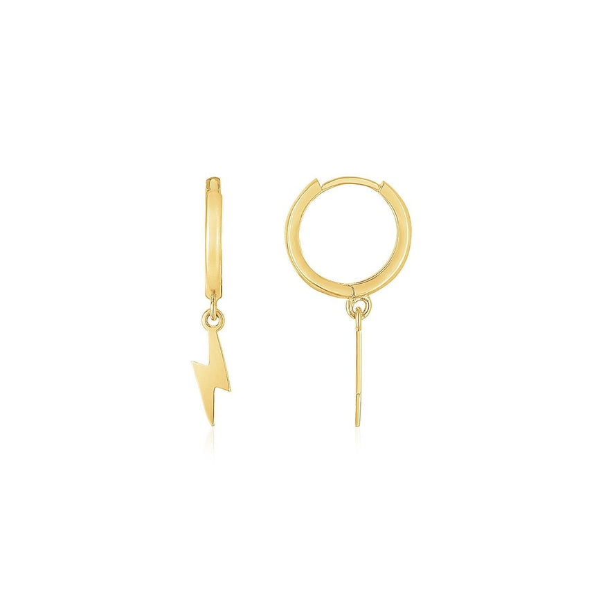 14K Yellow Gold Lighting Bolt Drop Hoop Earrings - Ellie Belle