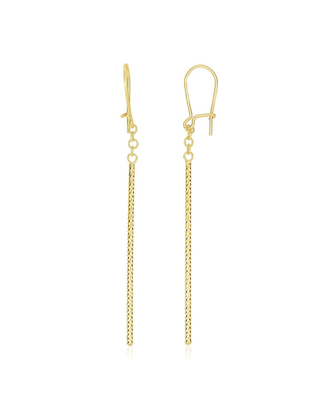 14k Yellow Gold Long Bar Diamond Cut Drop Earrings - Ellie Belle