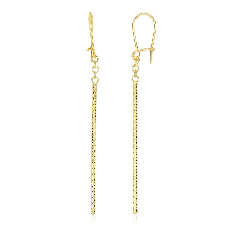 14k Yellow Gold Long Bar Diamond Cut Drop Earrings - Ellie Belle