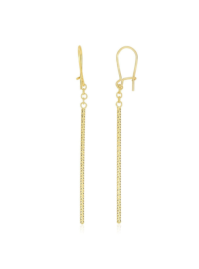14k Yellow Gold Long Bar Diamond Cut Drop Earrings - Ellie Belle
