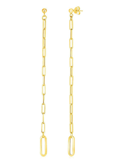 14k Yellow Gold Long Paperclip Chain Dangle Earrings - Ellie Belle