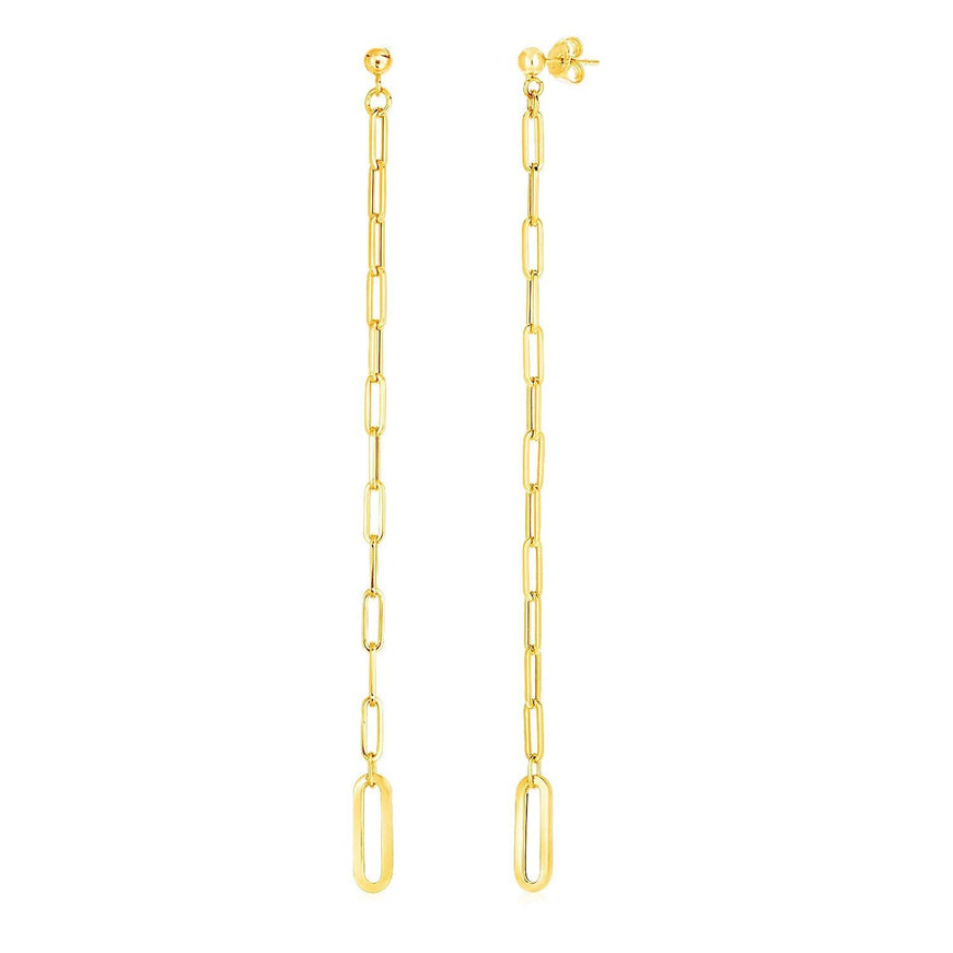 14k Yellow Gold Long Paperclip Chain Dangle Earrings - Ellie Belle