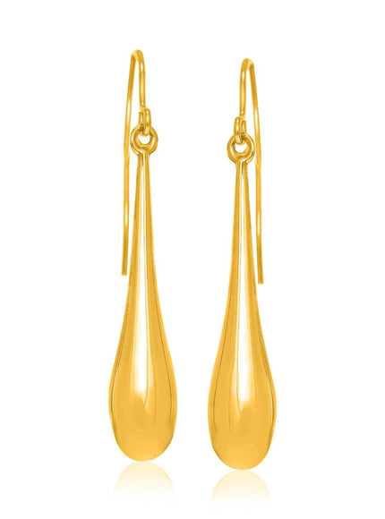 14k Yellow Gold Long Polished Teardrop Dangling Earrings - Ellie Belle