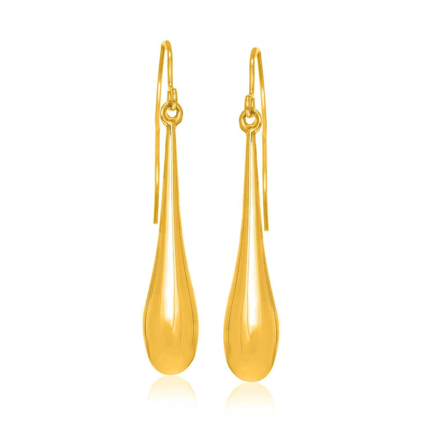 14k Yellow Gold Long Polished Teardrop Dangling Earrings - Ellie Belle