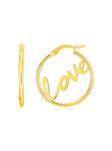 14K Yellow Gold Love Hoop Earrings - Ellie Belle