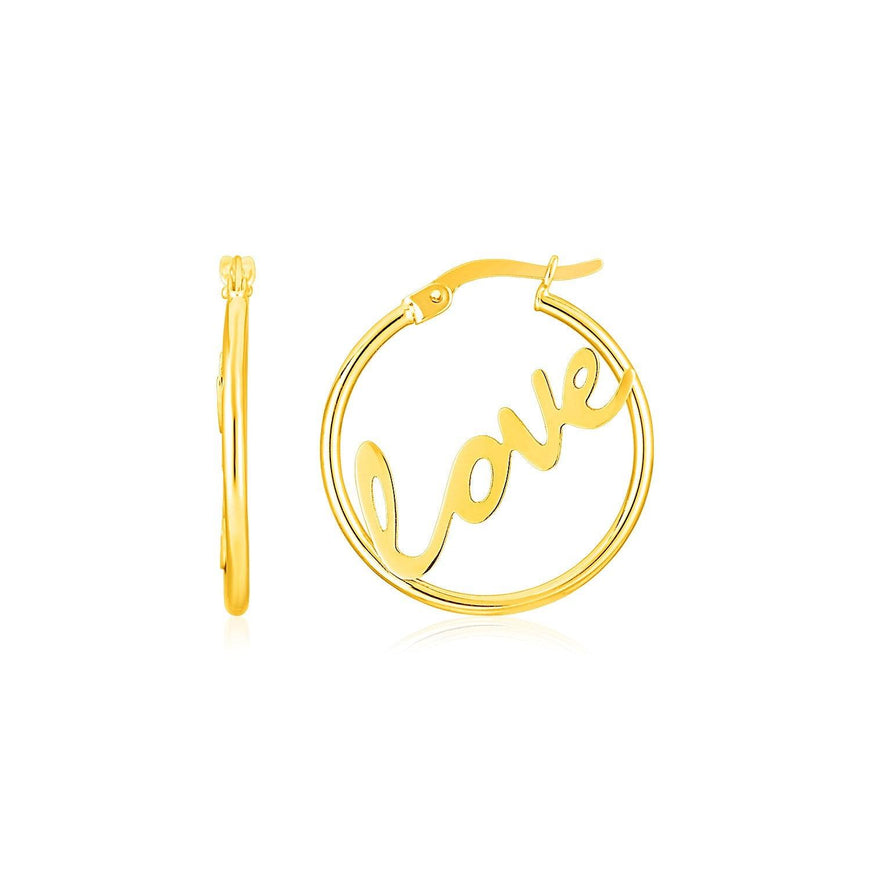 14K Yellow Gold Love Hoop Earrings - Ellie Belle