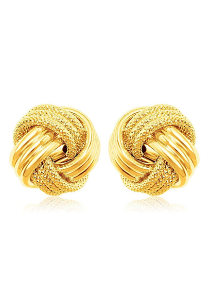 14k Yellow Gold Love Knot with Ridge Texture Earrings - Ellie Belle