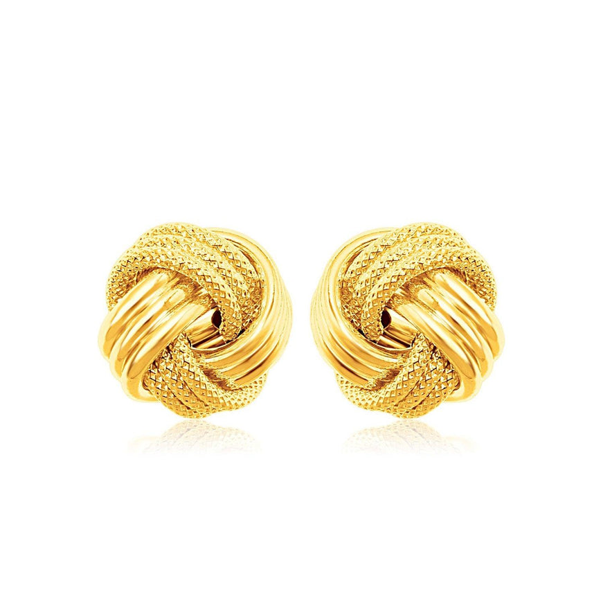 14k Yellow Gold Love Knot with Ridge Texture Earrings - Ellie Belle