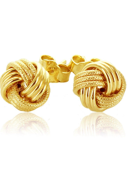 14k Yellow Gold Love Knot with Ridge Texture Earrings - Ellie Belle