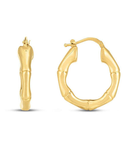 14k Yellow Gold Medium Bamboo Hoop Earrings (25mm) - Ellie Belle