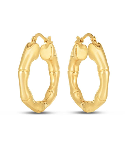 14k Yellow Gold Medium Bamboo Hoop Earrings (25mm) - Ellie Belle